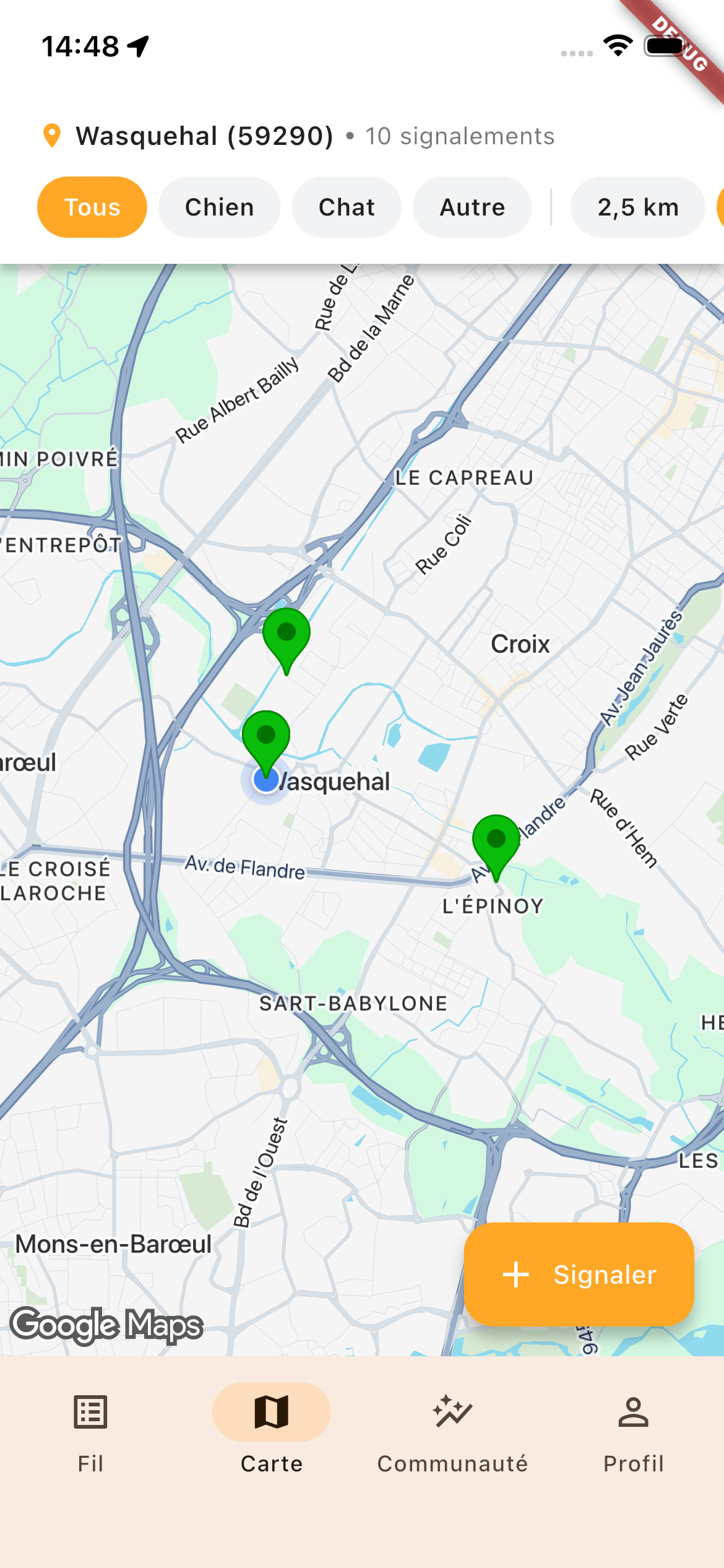 Carte des observations
